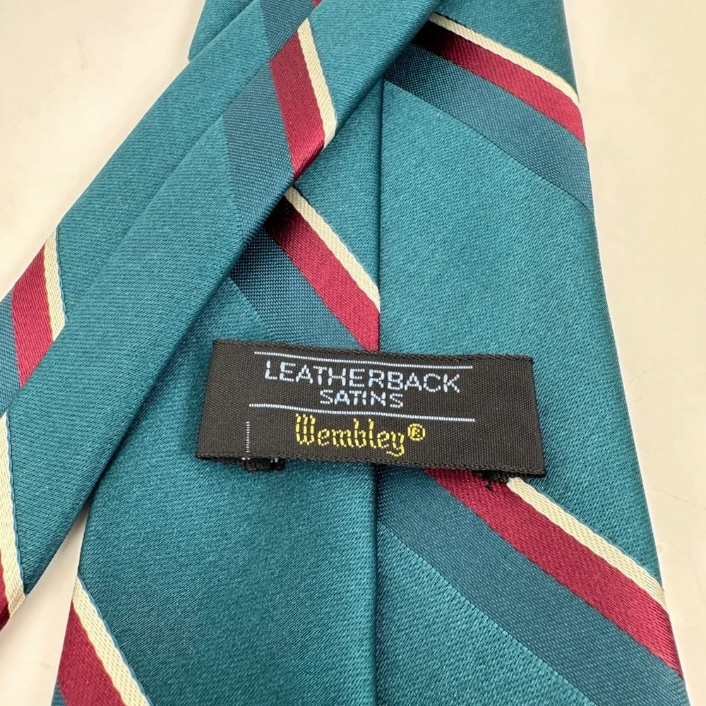 Wembley Leatherback Satins Tie Men's Teal Burgundy Stripe 3.5